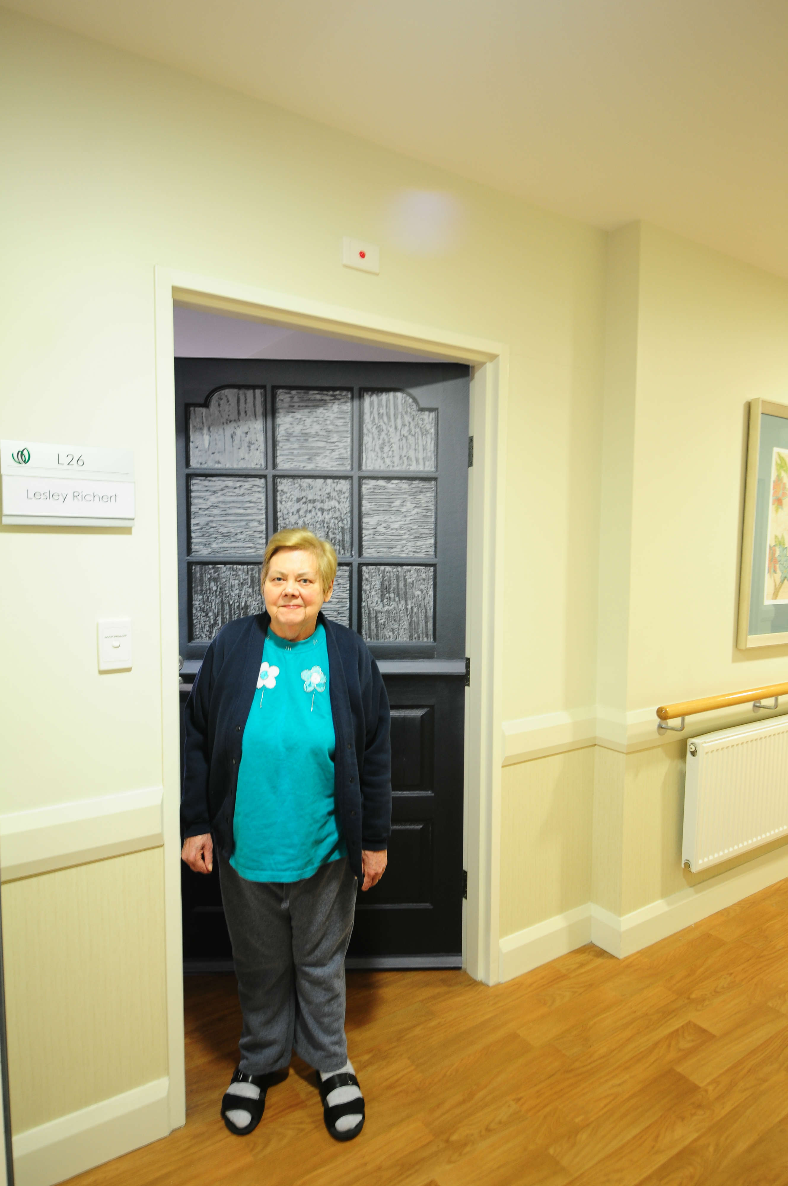Lesley enjoying her True Door at TLC Aged Care The Heights in Donvale Victoria Australia